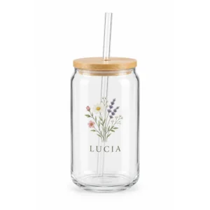 Personalized Glass Can with Bamboo Lid
