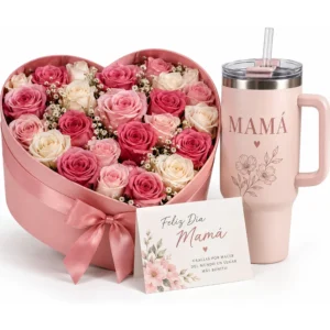 Heart Box Roses & 40 oz Tumbler Gift