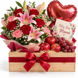 Flowers & Fresh Fruit Gift Box