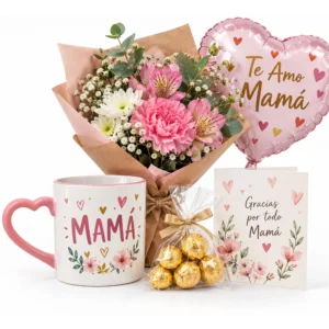 Heart-Handle Mug & Flowers Gift